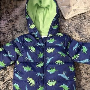 Old Navy Kids Dinosaur Puffer Jacket - Blue and Green